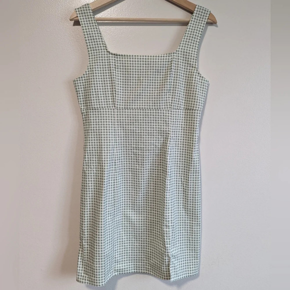 Lulu's Happy Chance Sage Green Gingham Square Neck Mini Dress - Small - Picture 10 of 12
